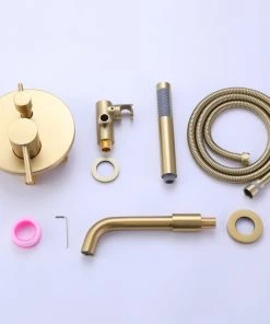 Modland Modern Dual Handle Wall Mounted Tub Spout With Handheld Shower, Brushed Gold -Moen-shop 00815d040267a50f 3486 w800 h800 b0 p0