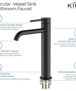 Kibi USA Circular Brass Single Handle Bathroom Faucet KBF1009, Matte Black, With Drain -Moen-shop 0161d0d30f1b56df 7270 w800 h800 b1 p0