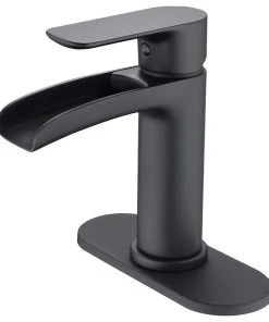 Maxwell Bathroom & Kitchen Inc Single Hole Waterfall Spout Bathroom Faucet With Deck Plate, Matte Black