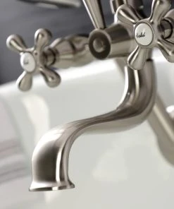 Kingston Brass KS229SN Tub Wall Mount Clawfoot Tub Faucet With Hand Shower, Brushed Nickel -Moen-shop 03a123a9013fb696 4615 w800 h800 b0 p0
