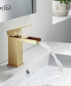 Kibi USA Waterfall Single Handle Bathroom Faucet KBF1004, Brush Gold, W/ Drain -Moen-shop 0521acb60f1b5393 6908 w800 h800 b0 p0