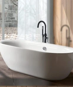 Jims Maison Freestanding Single Handle High Arc Bathtub Faucet With Shower Hose, Matte Black -Moen-shop 0641956802442cc7 3369 w800 h800 b0 p0