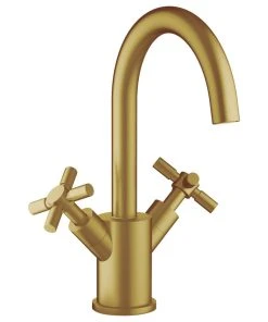 Ancona Prima Single Hole Double Cross Handle Bathroom Faucet, Brushed Gold