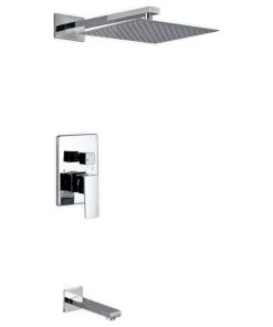 KUBEBATH Aqua Piazza Set With 12" Square Rain Shower And Tub Filler, Chrome