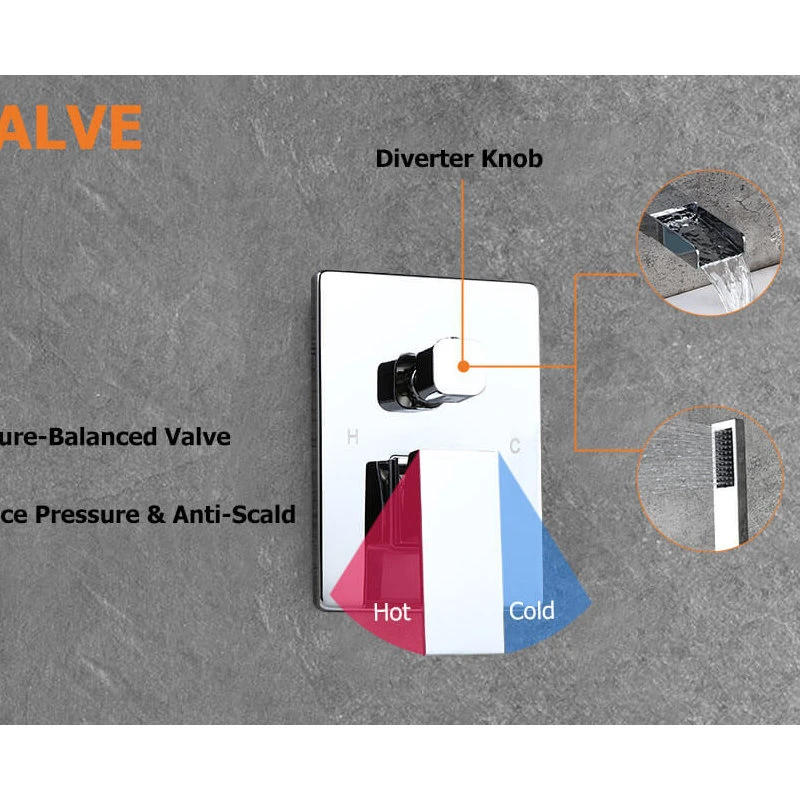 Homary Waterfall Wall-Mount Bathtub Filler Faucet & Handshower, Chrome 4 Homary Waterfall Wall-Mount Bathtub Filler Faucet & Handshower, Chrome - Image 4