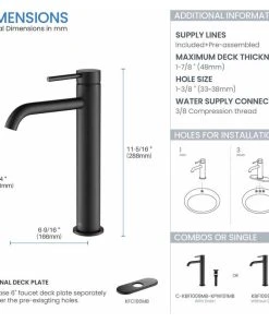 Kibi USA Circular Brass Single Handle Bathroom Faucet KBF1009, Matte Black, With Drain -Moen-shop 09017f2601ba5972 3194 w800 h800 b1 p0