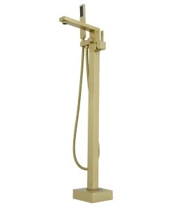 HOMARY Brushed Gold Freestanding Tub Filler Floor Mount Bathtub Faucet With Hand Shower