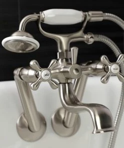 Kingston Brass KS229SN Tub Wall Mount Clawfoot Tub Faucet With Hand Shower, Brushed Nickel -Moen-shop 0b715f88013fb698 4615 w800 h800 b0 p0