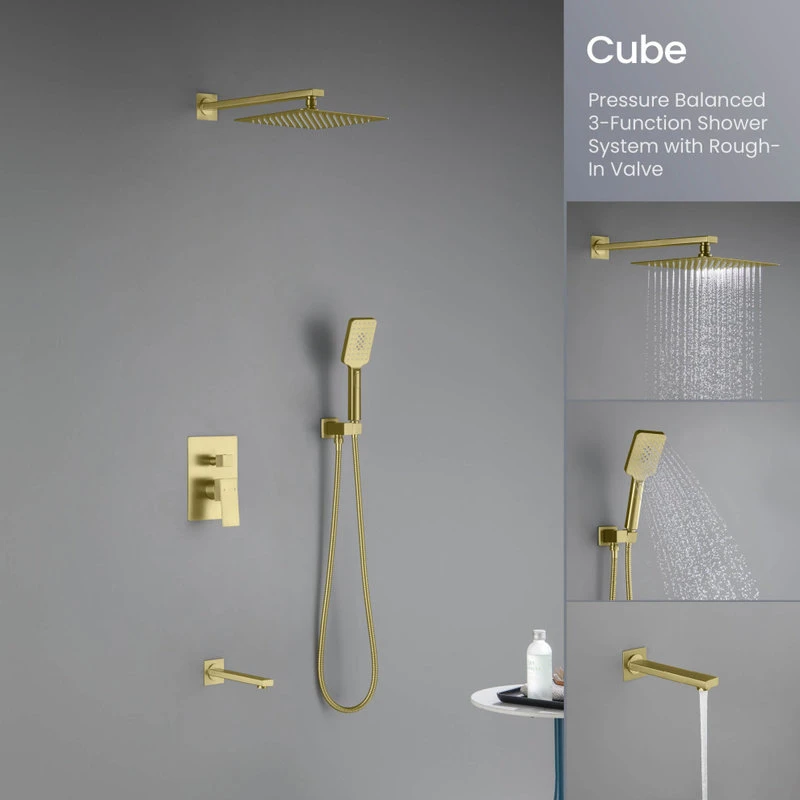 Kibi USA Cube Pressure 3-Function Shower System, Rough-In Valve, Brushed Gold 3 Kibi USA Cube Pressure 3-Function Shower System, Rough-In Valve, Brushed Gold - Image 3