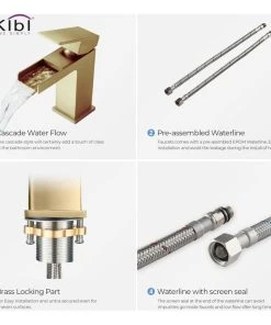 Kibi USA Waterfall Single Handle Bathroom Faucet KBF1004, Brush Gold, W/ Drain -Moen-shop 0be159170f1b5395 6908 w800 h800 b1 p0