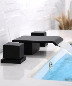 HOMARY Waterfall Widespread Bathroom Sink Faucet Square Double Handle Solid Brass, Matt -Moen-shop 0d01c7bb0e69fb0e 5009 w800 h800 b0 p0