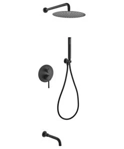 KUBEBATH Aqua Rondo Matte Black Shower Set W/ 8" Rain Shower, Handheld And Tub Filler