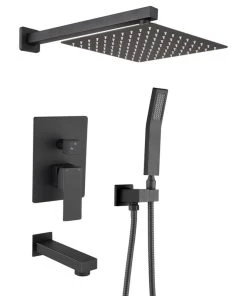 Maxwell Bathroom & Kitchen Inc 12" Wall Mounted Rainfall Shower System With Tub Spout, Matte Black