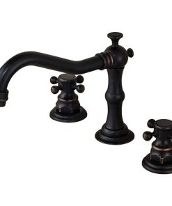 Imtinanz Deck Mounted 3-Hole Double Handle Widespread Bathroom Faucet, Oil-Rubbed Bronze