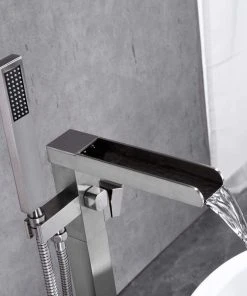 JimsMaison Single Handle Floor Mounted Freestanding Tub Filler With Hand Shower, Brushed Ni -Moen-shop 0e419990030742fc 7658 w800 h800 b0 p0