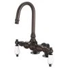 Water Creation Vintage 3-3/8" Center Deck Mount Tub Faucet & 2" Risers, Porcelain Lever Handles