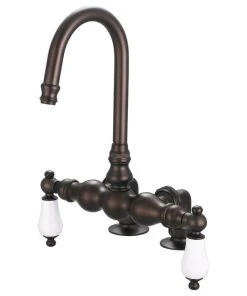 Water Creation Vintage 3-3/8" Center Deck Mount Tub Faucet & 2" Risers, Porcelain Lever Handles