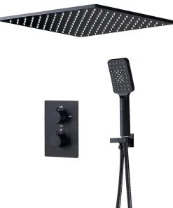 HOMARY 2-Function Thermostatic Shower System With Square Rain Shower And Hand Shower, 2