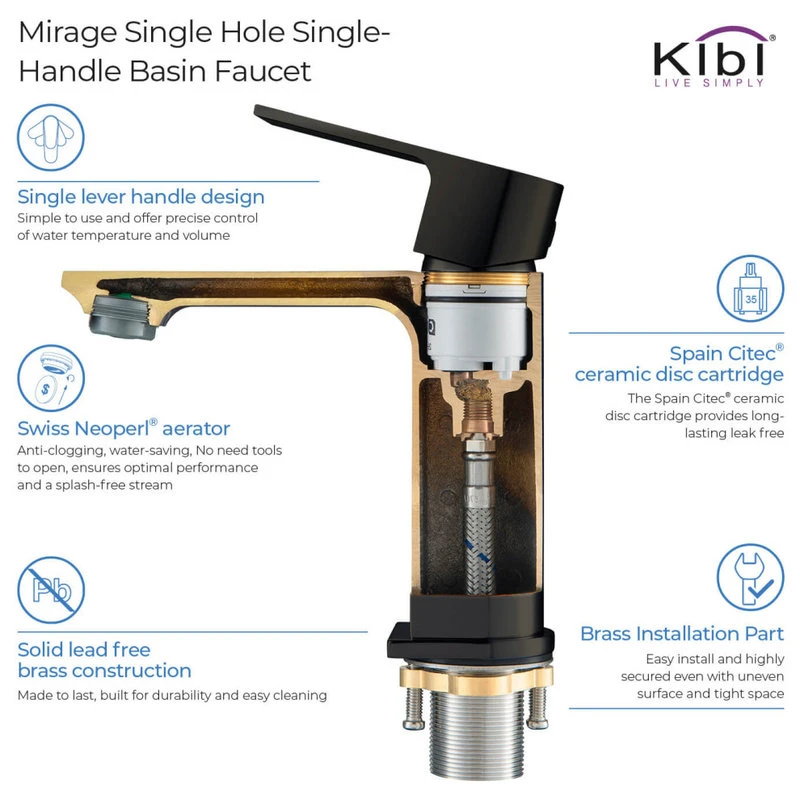 Kibi USA KIBI Mirage Single Handle Bathroom Faucet, Matte Black, With Drain 6 Kibi USA KIBI Mirage Single Handle Bathroom Faucet, Matte Black, With Drain - Image 6
