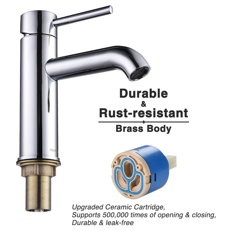 Aquaterior 1 Hole Bathroom Sink Round Faucet 1 Lever Cold & Hot Water Chrome 4 Aquaterior 1 Hole Bathroom Sink Round Faucet 1 Lever Cold & Hot Water Chrome - Image 4