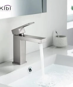 Kibi USA Cubic Single Hole Bathroom Faucet KBF1002, Brush Nickel, W/ Drain -Moen-shop 1501794f0f1b51ea 7530 w800 h800 b0 p0