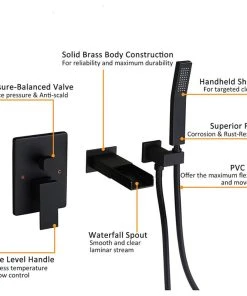 Homary Waterfall Wall-Mount Bathtub Filler Faucet & Handshower, Black 15 Homary Waterfall Wall-Mount Bathtub Filler Faucet & Handshower, Black -Moen-shop 15f1754e00138282 9930 w800 h800 b1 p0