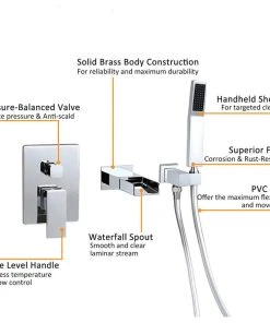 Homary Waterfall Wall-Mount Bathtub Filler Faucet & Handshower, Chrome 13 Homary Waterfall Wall-Mount Bathtub Filler Faucet & Handshower, Chrome -Moen-shop 1771378f00138268 2986 w800 h800 b1 p0