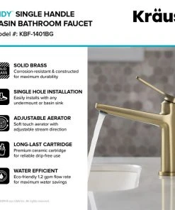 Kraus USA, Inc. Indy Single Handle 1-Hole Bathroom Basin Faucet, Drain Overflow, Brushed Gold -Moen-shop 1981ecb60e83bdda 3948 w800 h800 b0 p0