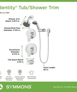 Symmons Identity 2-Handle Tub/Shower Faucet Trim With Hand Shower, 1.5 Gpm, Chrome -Moen-shop 1ae11a2f0398dde6 8249 w800 h800 b0 p0