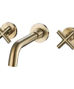 Maxwell Bathroom & Kitchen Inc Two Handle Wall Mount Bathroom Sink Faucet With Rough-in Valve, Brushed Gold