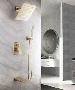 HOMARY Wall Mount 10" Rainshower Hand Shower And Tub Spout Shower System, Brushed Gold 10 HOMARY Wall Mount 10" Rainshower Hand Shower And Tub Spout Shower System, Brushed Gold -Moen-shop 1e218ff80051d53e 8515 w800 h800 b0 p0