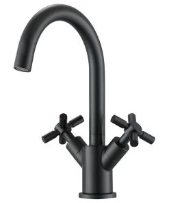 Ancona Prima Single Hole Double Cross Handle Bathroom Faucet, Matte Black