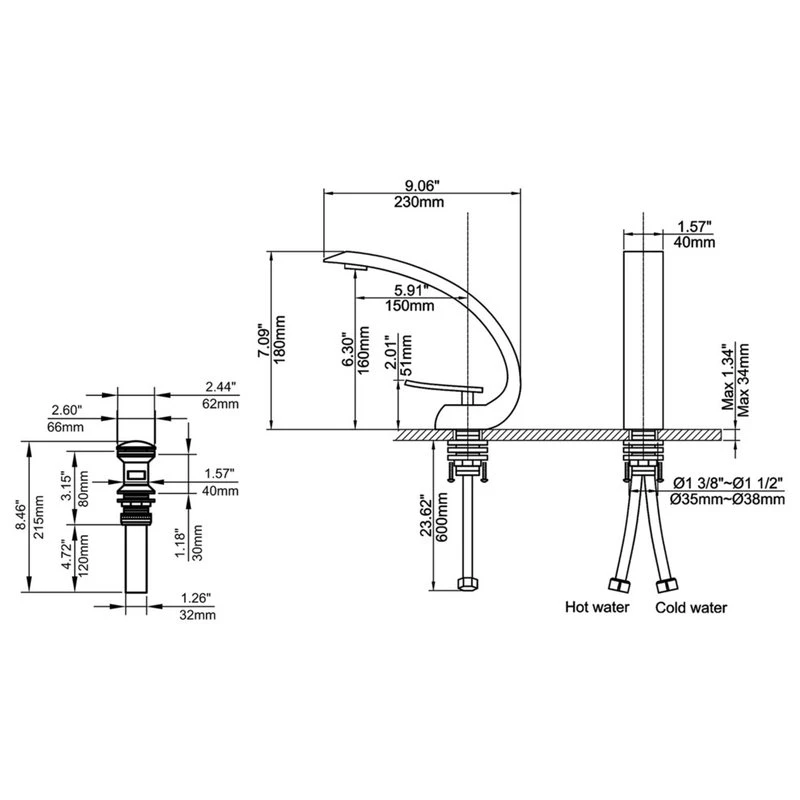 HOMARY Modern 1-Handle Bathroom Sink Faucet With Pop Up Drain, Matte Black 4 HOMARY Modern 1-Handle Bathroom Sink Faucet With Pop Up Drain, Matte Black - Image 4