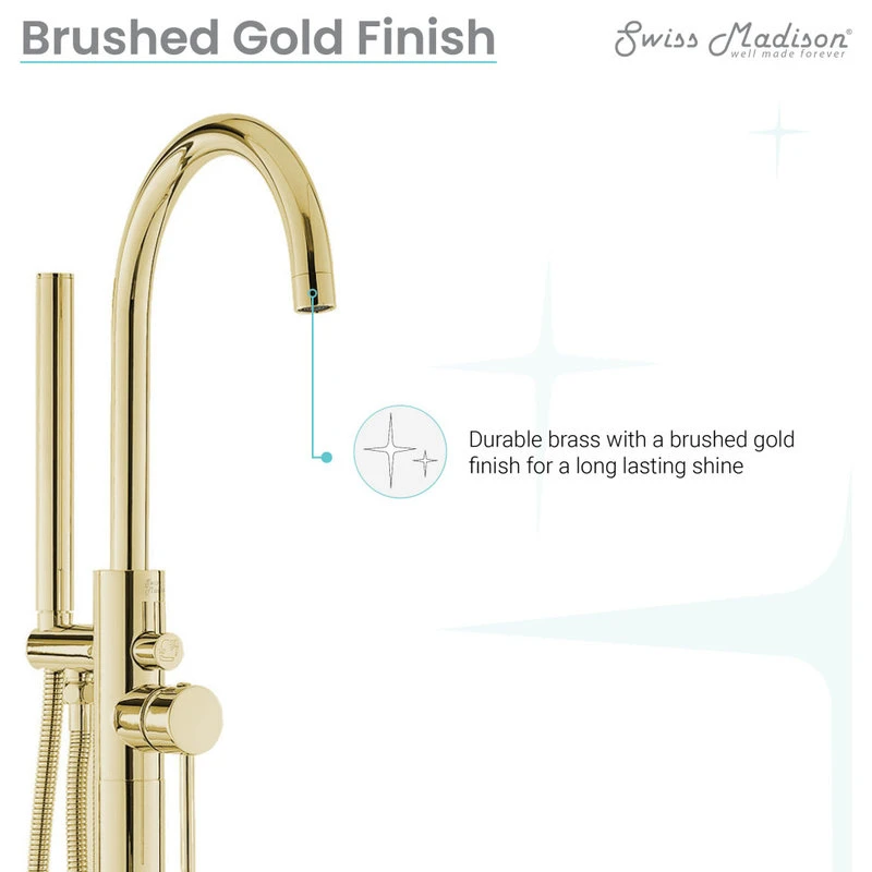 Swiss Madison Ivy Freestanding Bathtub Faucet, Brushed Gold 8 Swiss Madison Ivy Freestanding Bathtub Faucet, Brushed Gold - Image 8