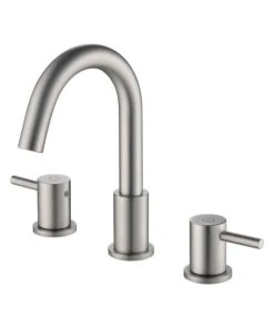 Kibi USA Circular Widespread Sink Faucet With Pop Up Drain, Brush Nickel