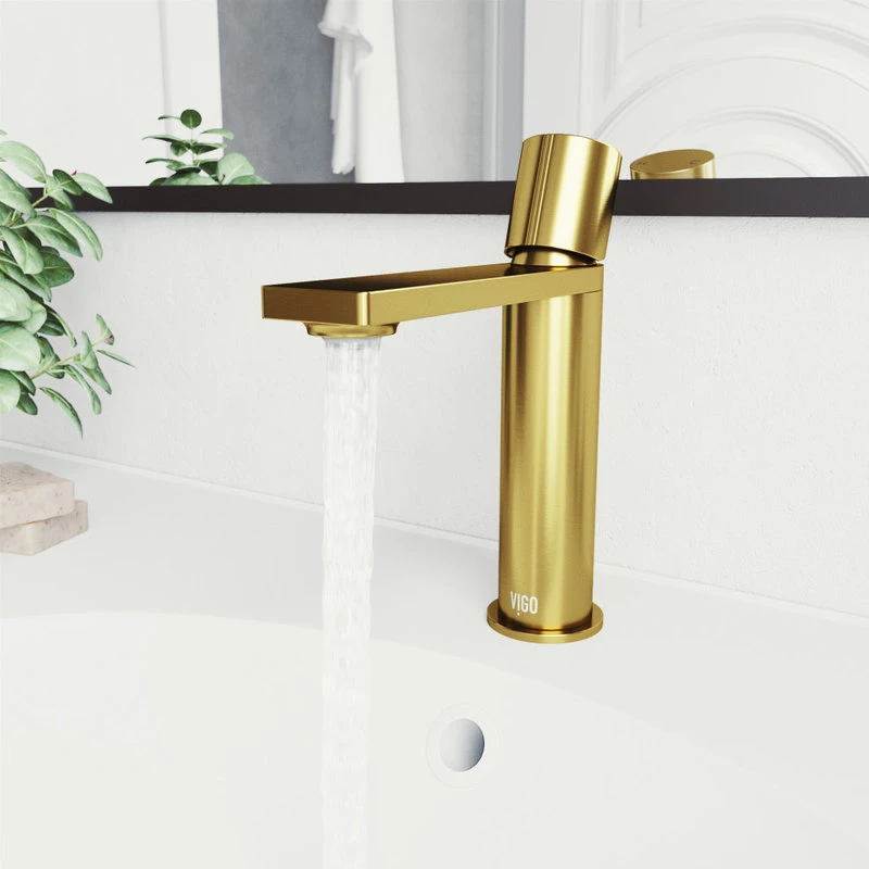 VIGO Halsey Single Hole Bathroom Faucet, Matte Gold 4 VIGO Halsey Single Hole Bathroom Faucet, Matte Gold - Image 4