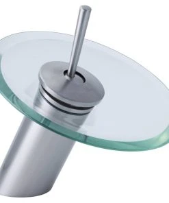 Dyconn Faucet Glass Head Waterfall Bathroom Vessel Faucet, 6", Brushed Nickel