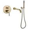 Modland Modern Dual Handle Wall Mounted Tub Spout With Handheld Shower, Brushed Gold