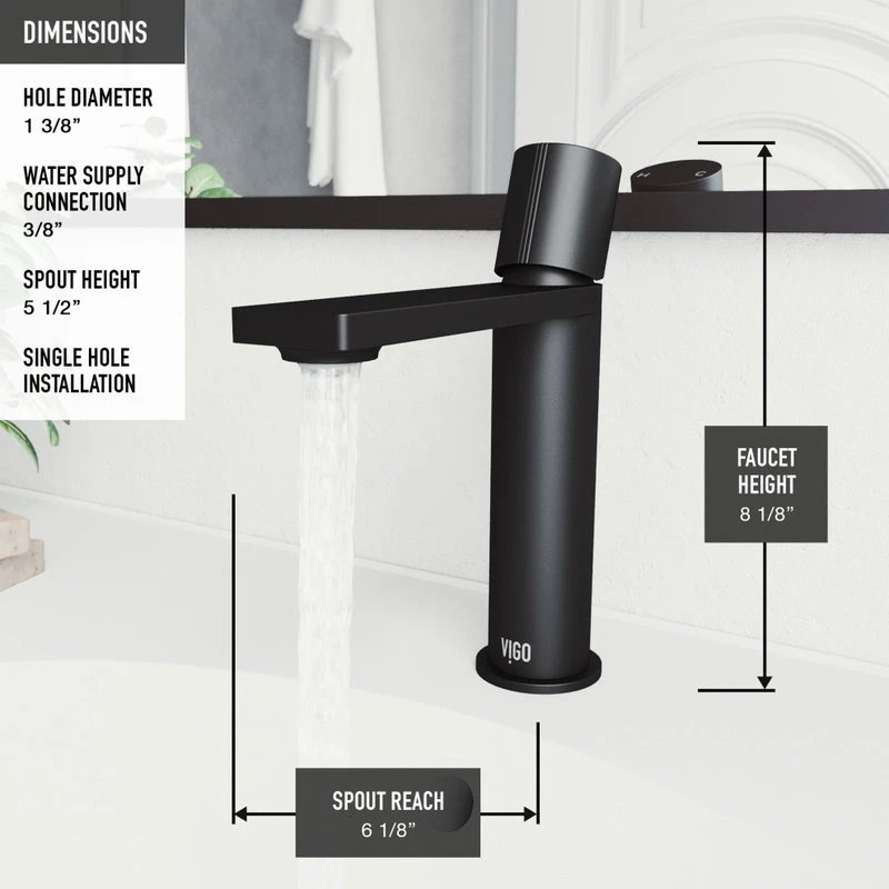 VIGO Halsey Single Hole Bathroom Faucet, Matte Black 8 VIGO Halsey Single Hole Bathroom Faucet, Matte Black - Image 8