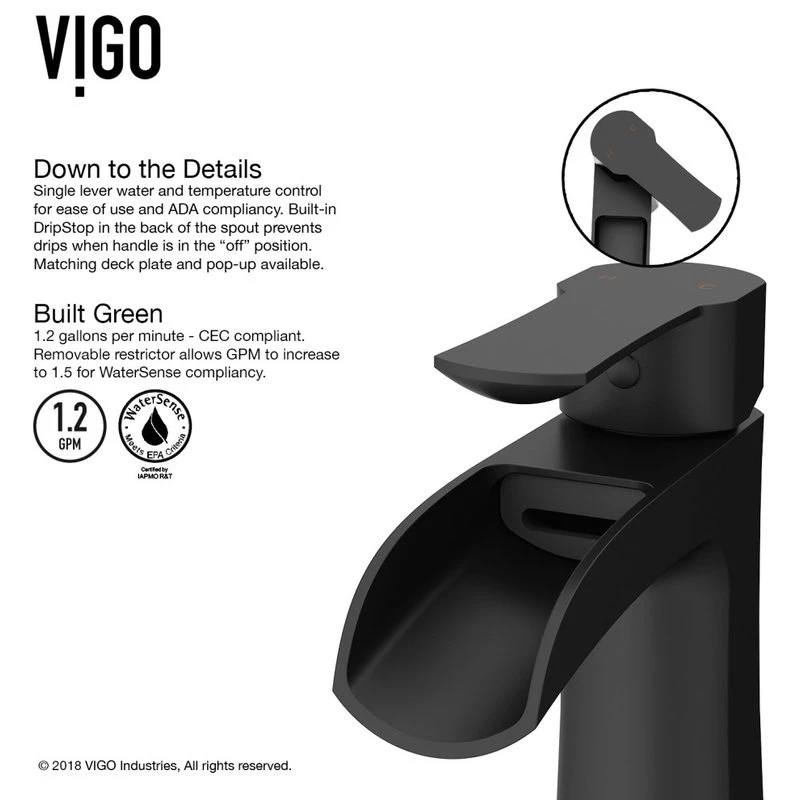 VIGO Paloma Single Hole Bathroom Sink Faucet, Matte Black 5 VIGO Paloma Single Hole Bathroom Sink Faucet, Matte Black - Image 5