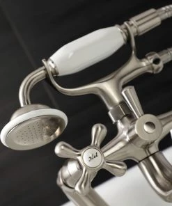 Kingston Brass KS229SN Tub Wall Mount Clawfoot Tub Faucet With Hand Shower, Brushed Nickel -Moen-shop 2f914cb7013fb694 4615 w800 h800 b0 p0
