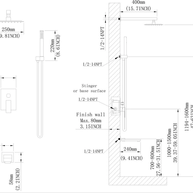 Wellfor Group LLC Wellfor Shower Set, 9.8" Rain Shower Head With Handheld Shower, Tub Spout, Brush 8 Wellfor Group LLC Wellfor Shower Set, 9.8" Rain Shower Head With Handheld Shower, Tub Spout, Brush - Image 8