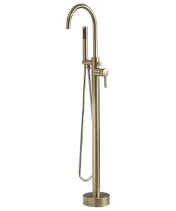 HOMARY Freestanding Single Handle Tub Filler Faucet With Hand Shower, Brushed Gold