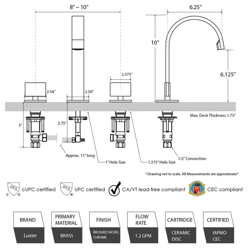 Luxier WSP05-T 2-Handle Widespread Bathroom Faucet With Drain, Brushed Nickel 10 Luxier WSP05-T 2-Handle Widespread Bathroom Faucet With Drain, Brushed Nickel - Image 10