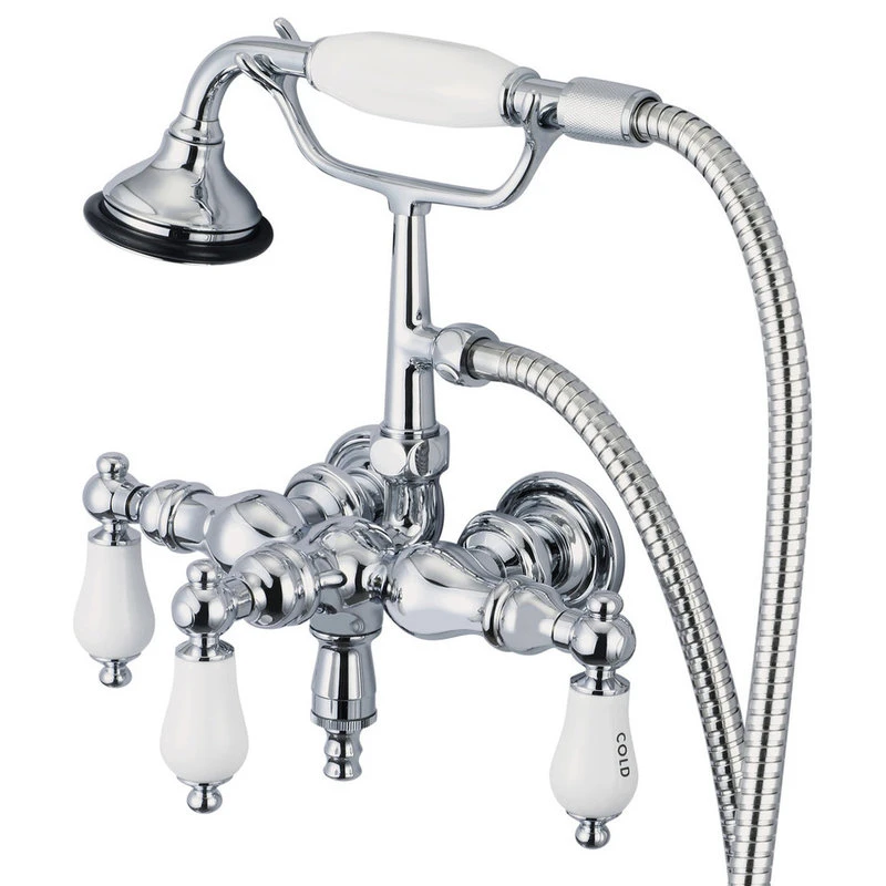 Water Creation Vintage 3-3/8" Center Wall Mount Tub Faucet & Handshower, Labeled Lever Handles 1 Water Creation Vintage 3-3/8" Center Wall Mount Tub Faucet & Handshower, Labeled Lever Handles