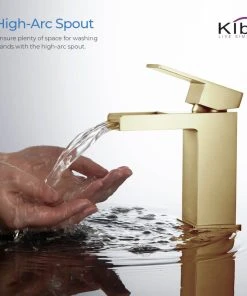 Kibi USA Waterfall Single Handle Bathroom Faucet KBF1004, Brush Gold, W/ Drain -Moen-shop 3231be670f1b5394 6908 w800 h800 b0 p0