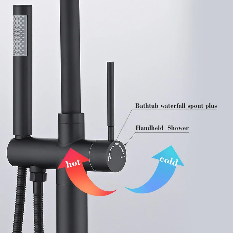 JimsMaison Single Handle Floor Mounted Freestanding Tub Filler With Hand Shower 3 JimsMaison Single Handle Floor Mounted Freestanding Tub Filler With Hand Shower - Image 3