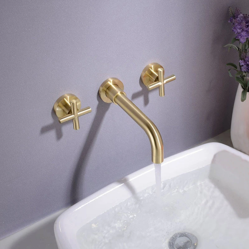 Maxwell Bathroom & Kitchen Inc Two Handle Wall Mount Bathroom Sink Faucet With Rough-in Valve, Brushed Gold 2 Maxwell Bathroom & Kitchen Inc Two Handle Wall Mount Bathroom Sink Faucet With Rough-in Valve, Brushed Gold - Image 2