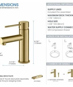 Kibi USA Circular X Brass Single Hole Bathroom Faucet KBF1010, Brush Gold, With Drain -Moen-shop 36818e7f01ba5a40 3364 w800 h800 b1 p0