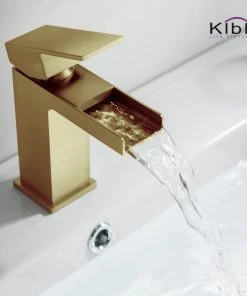 Kibi USA Waterfall Single Handle Bathroom Faucet KBF1004, Brush Gold, W/ Drain -Moen-shop 387110dc0f1b5393 6908 w800 h800 b0 p0